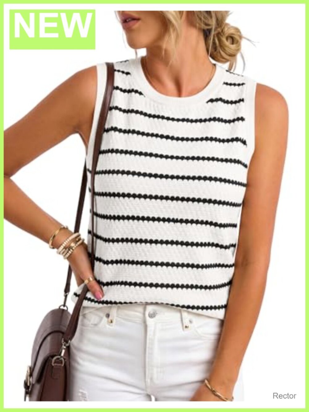 Crochet Striped Sweater Vest Sleeveless Tank Top Knit Women's